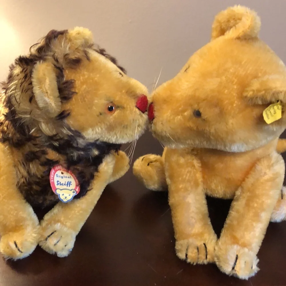 STEIFF Pair Vintage Estate Leo The Lion and Lioness JOINTED Stuffed Animal Toys - Picture 10 of 10